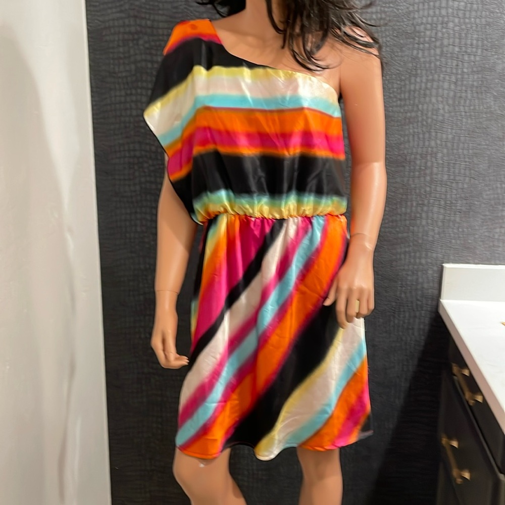 BXC: One shoulder rainbow dress.  Large